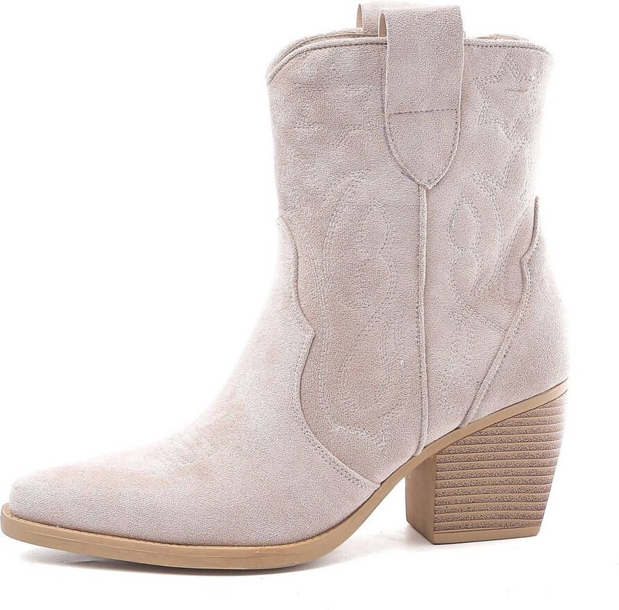 Weloveshoes Smile Favorites Dames Cowboylaarzen met Hak Kort Beige Suedine
