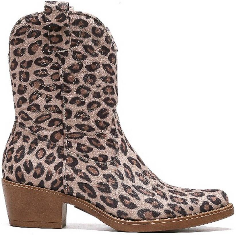 Weloveshoes Smile Favorites Dames Cowboylaarzen met Hak Kort Beige Suedine Leopard