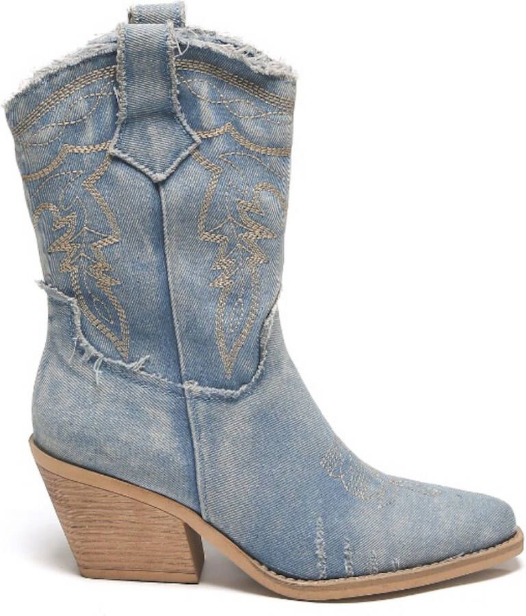 Weloveshoes Smile Favorites Dames Cowboylaarzen met Hak Kort Blauw Stof
