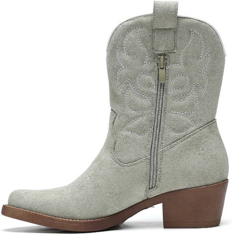 Weloveshoes Smile Favorites Dames Cowboylaarzen met Hak Kort Groen Suedine