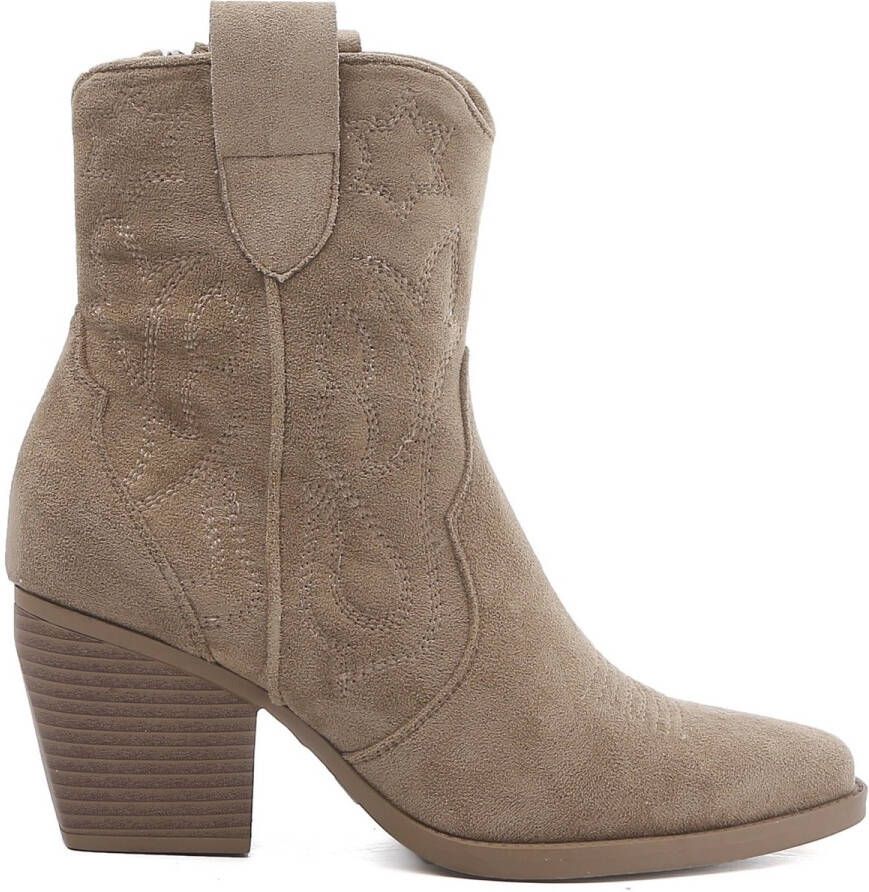 Weloveshoes Smile Favorites Dames Cowboylaarzen met Hak Kort Khaki Suedine