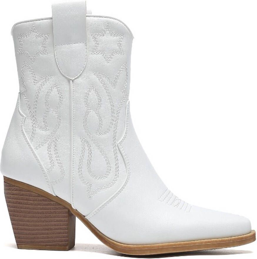 Weloveshoes Smile Favorites Dames Cowboylaarzen met Hak Kort Wit Imitatieleer