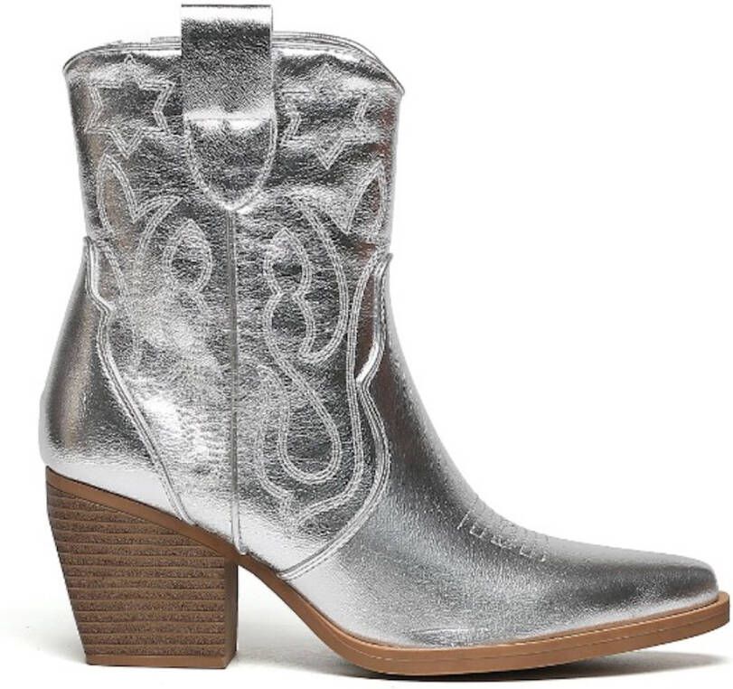 Weloveshoes Smile Favorites Dames Cowboylaarzen met Hak Kort Zilver Imitatieleer