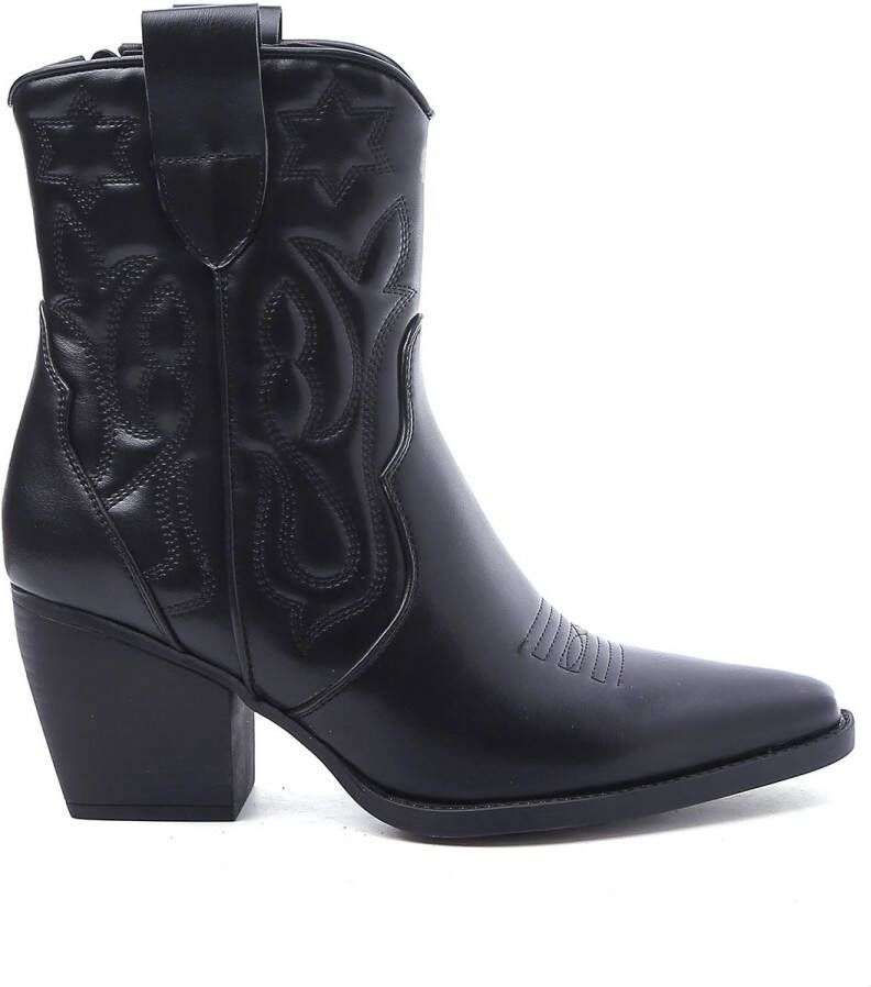 Weloveshoes Smile Favorites Dames Cowboylaarzen met Hak Kort Zwart Imitatieleer