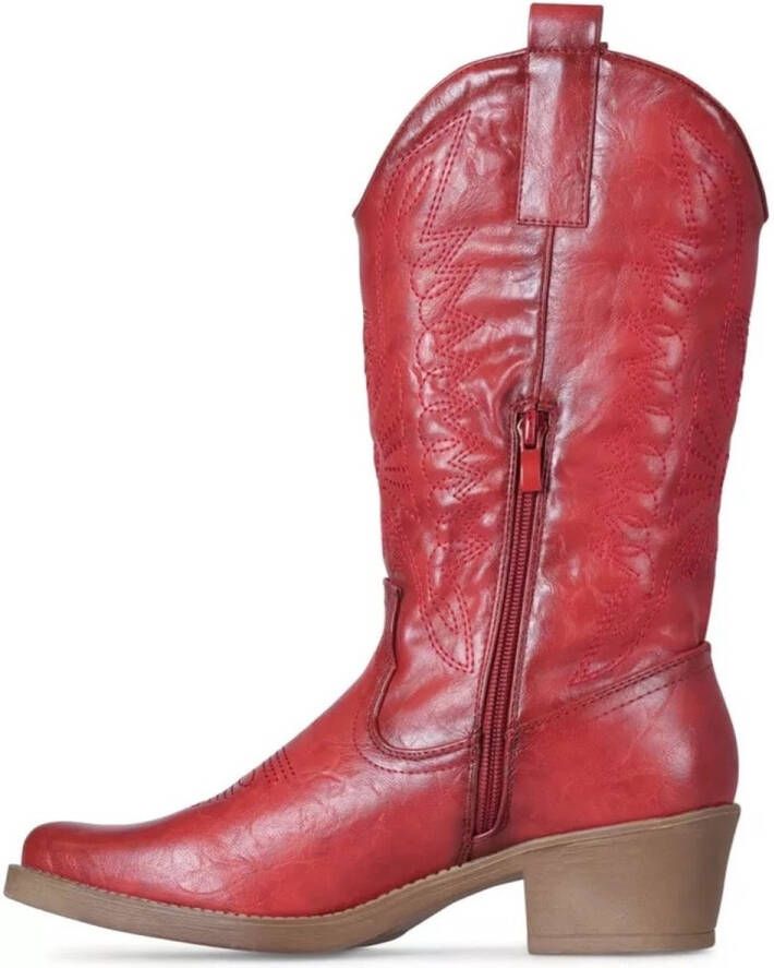 Weloveshoes Smile Favorites Dames Cowboylaarzen met Hak Rood Imitatieleer