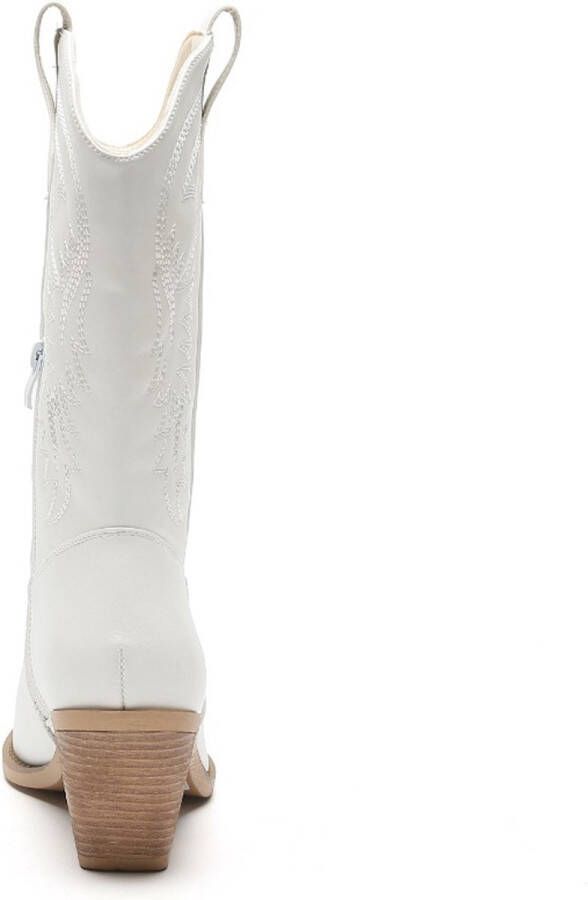 Weloveshoes Smile Favorites Dames Cowboylaarzen met Hak Wit Imitatieleer