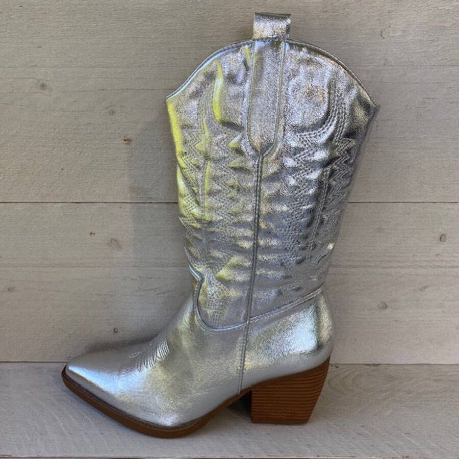 Weloveshoes Cyber Monday Deal Dames Cowboylaarzen met Hak Zilver