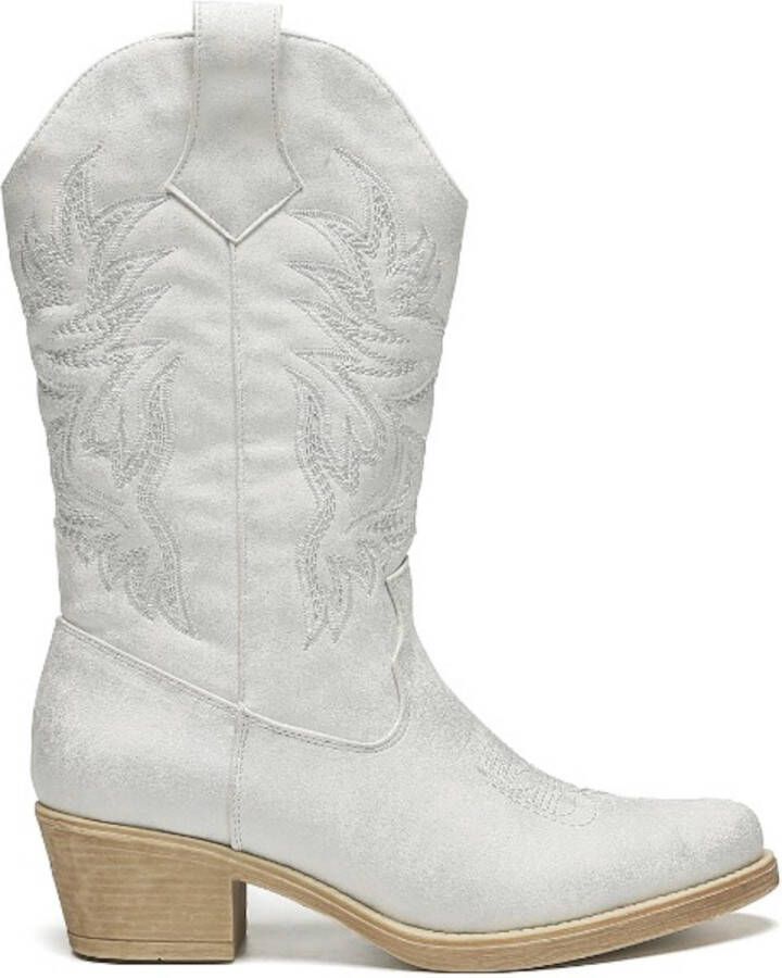 Weloveshoes Smile Favorites Dames Cowboylaarzen met Hak Zilver Imitatieleer
