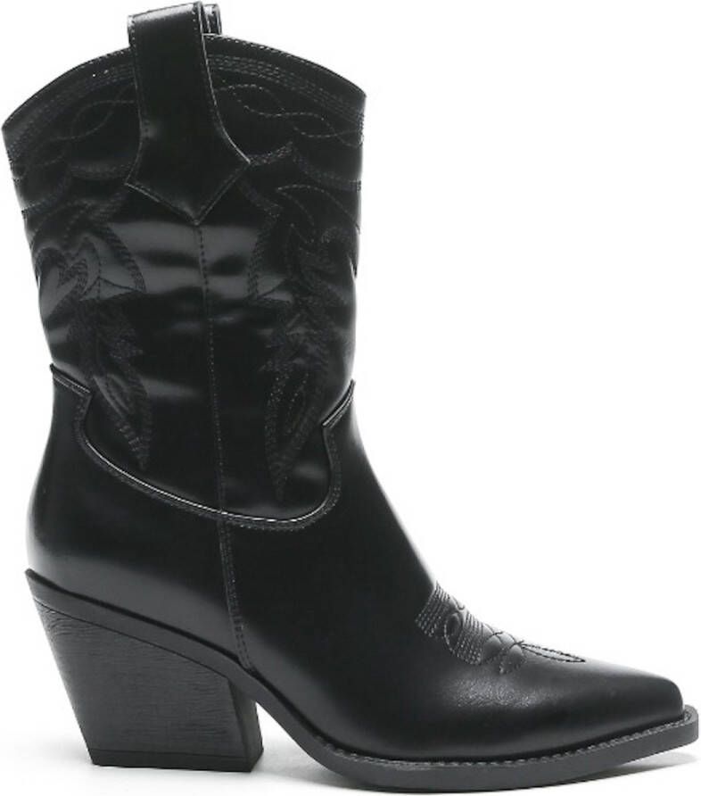 Weloveshoes Smile Favorites Dames Cowboylaarzen met Hak Zwart Imitatieleer