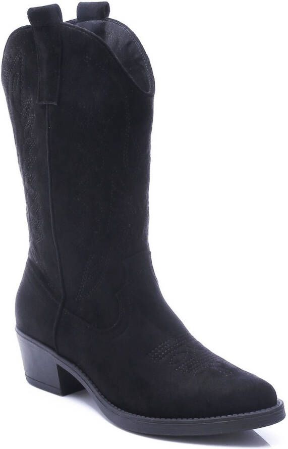 Weloveshoes Smile Favorites Dames Cowboylaarzen met Hak Zwart Suedine