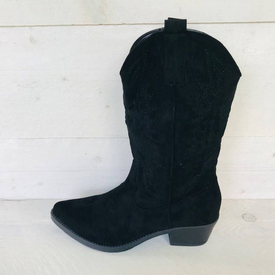 Weloveshoes Smile Favorites Dames Cowboylaarzen met Hak Zwart Suedine