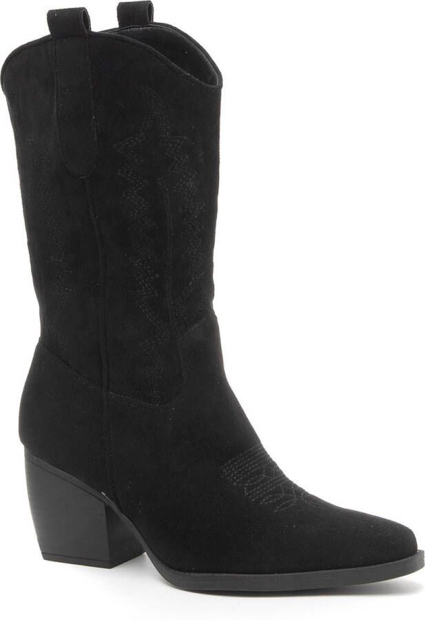 Weloveshoes Cyber Monday Deal Dames Cowboylaarzen met Hak Suedine Zwart - Foto 1