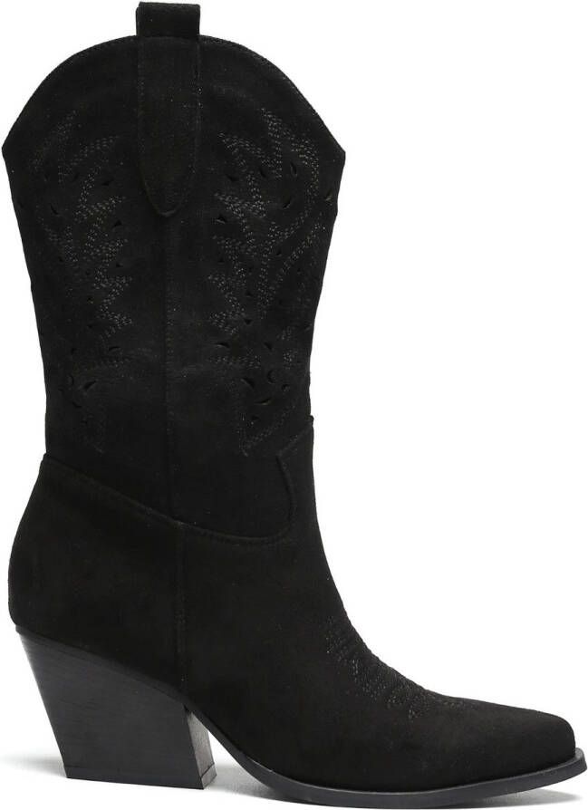 Weloveshoes Smile Favorites Dames Cowboylaarzen met Hak Zwart Suedine