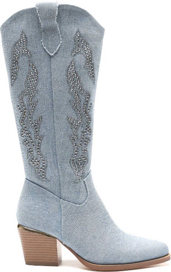Weloveshoes Smile Favorites Dames Cowboylaarzen Western Blauw Stof