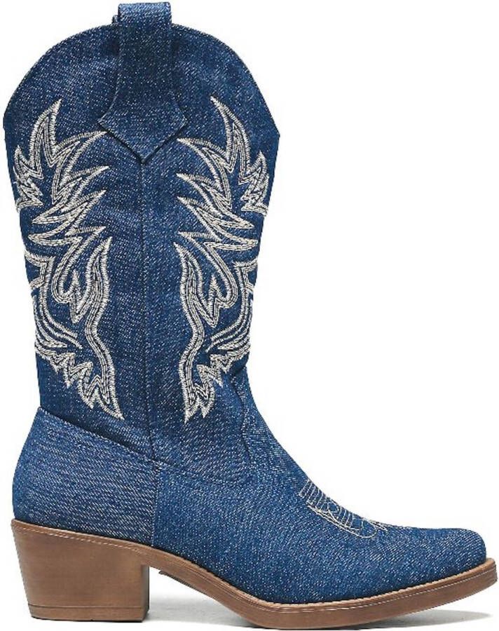 Weloveshoes Smile Favorites Dames Cowboylaarzen Western Blauw Stof - Foto 2