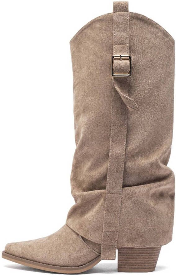 Weloveshoes Smile Favorites Dames Cowboylaarzen Western Khaki Suedine