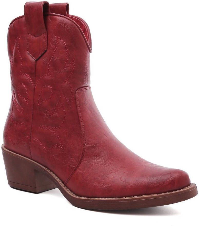Weloveshoes Smile Favorites Dames Cowboylaarzen met Hak Kort Rood Imitatieleer
