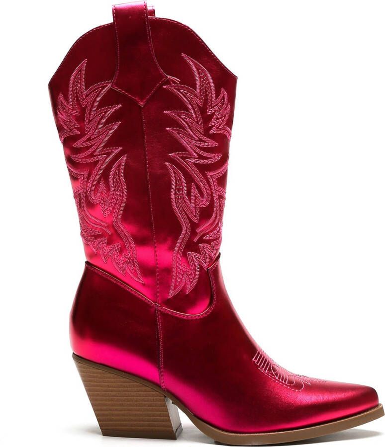 Weloveshoes Cyber Monday Deal Dames Cowboylaarzen met Hak Imitatieleer Roze