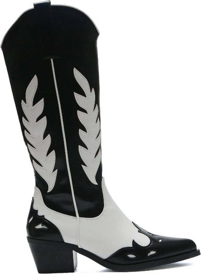 Weloveshoes Smile Favorites Dames Cowboylaarzen met Hak Zwart Imitatieleer