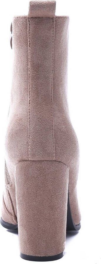 Weloveshoes Black Friday Deal Dames Enkellaarzen met Hak Suedine Taupe Nude