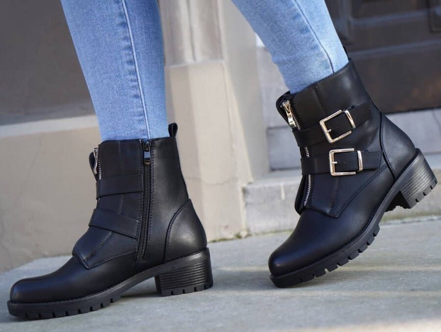 Weloveshoes Black Friday Deal Biker boots met Hak Imitatieleer Zwart