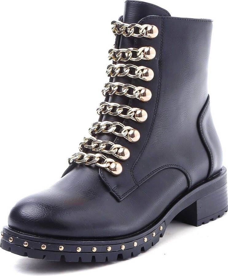 Weloveshoes SmileFavorites Biker boots met Hak Zwart Imitatieleer