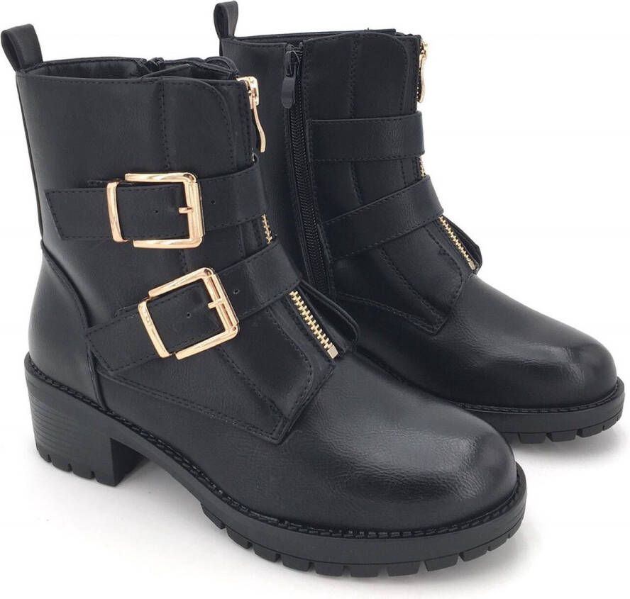 Weloveshoes SmileFavorites Biker boots met Hak Zwart Imitatieleer