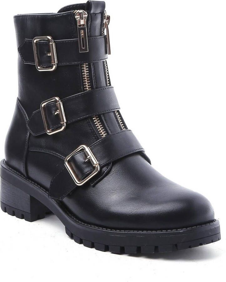 Weloveshoes SmileFavorites® Biker boots met Hak Imitatieleer Zwart - Foto 3