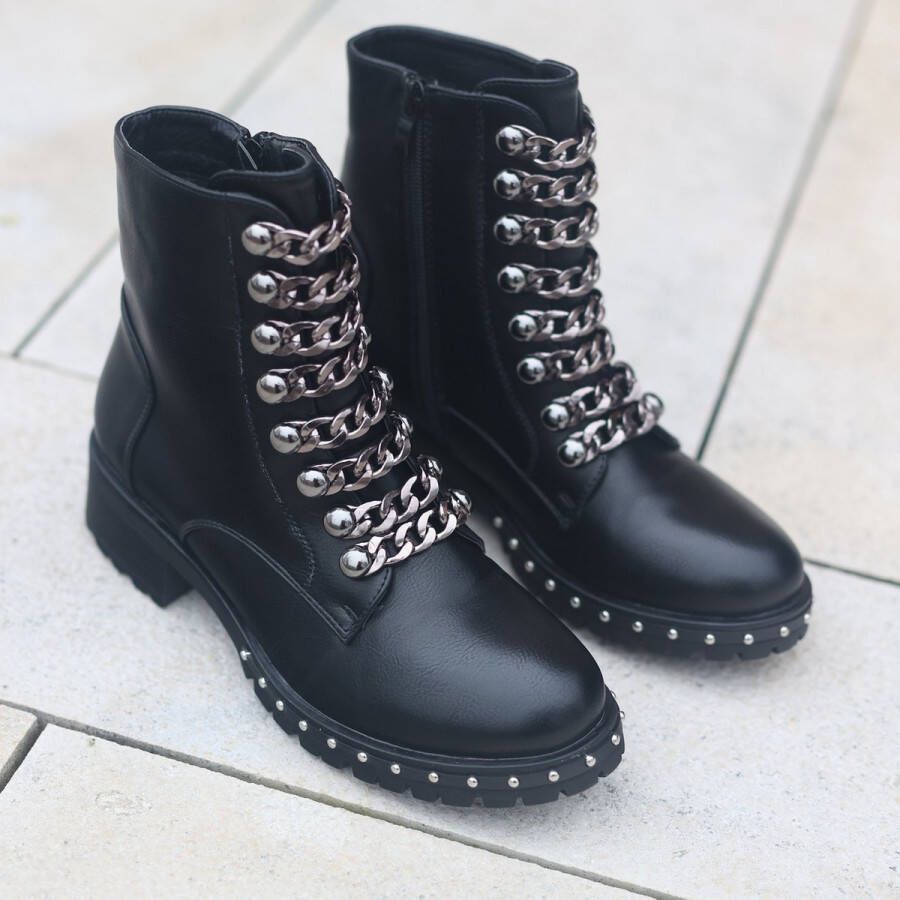 Weloveshoes SmileFavorites Biker boots met Hak Zwart Imitatieleer