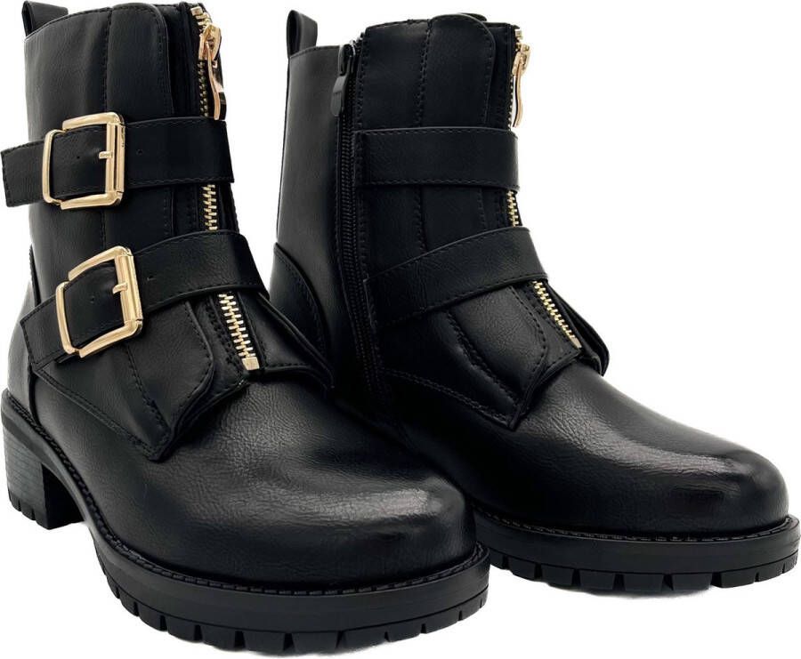 Weloveshoes SmileFavorites Biker boots met Hak Zwart Imitatieleer
