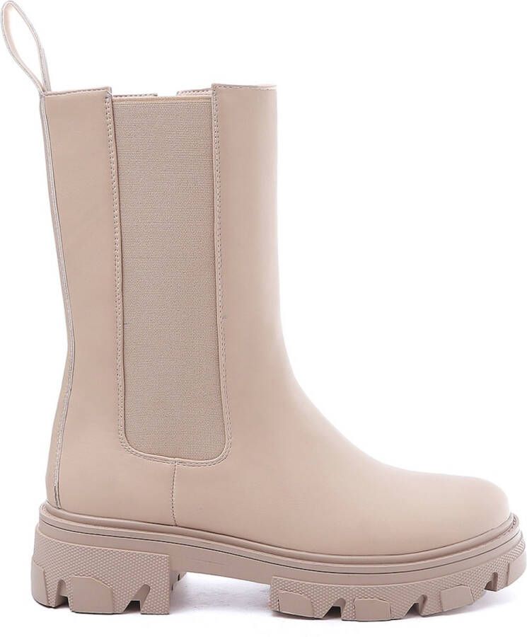 Weloveshoes SmileFavorites® Chelsea boots met Hak Imitatieleer Beige - Foto 3