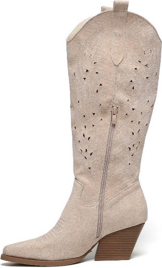 Weloveshoes Smile Favorites Vrouwen Cowboylaarzen met Hak Beige Suedine