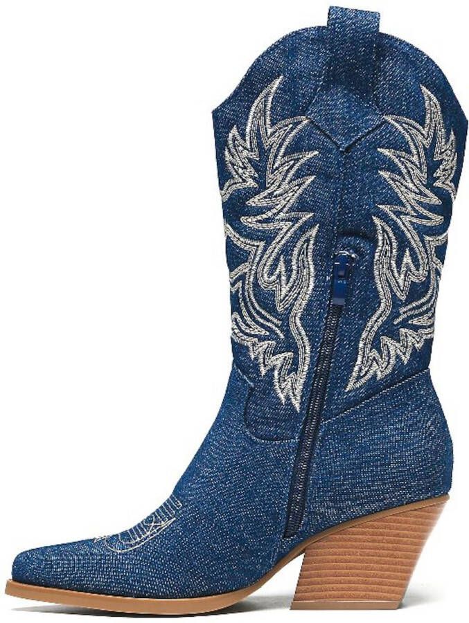 Weloveshoes Cyber Monday Deal Dames Cowboylaarzen met Hak Stof Blauw