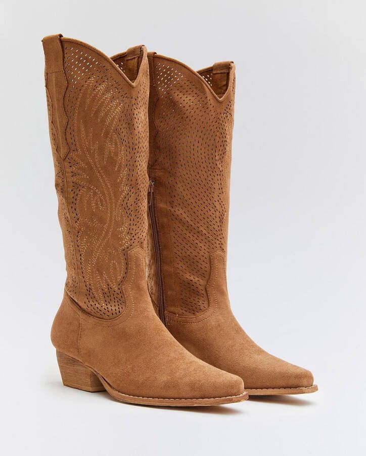 Weloveshoes SmileFavorites Dames Cowboylaarzen met Hak Camel Imitatieleer