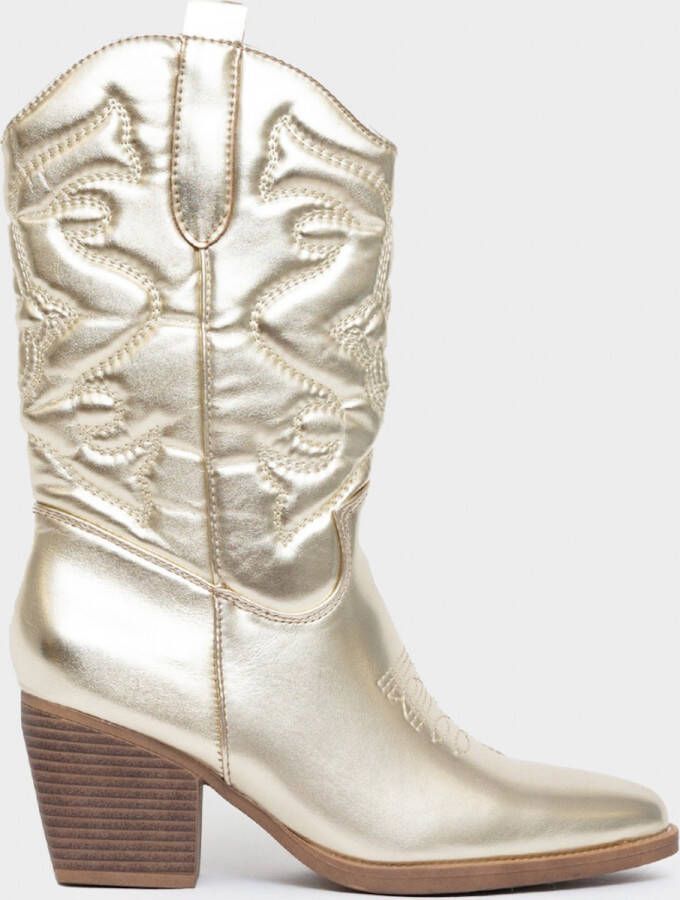 Weloveshoes Smile Favorites Dames Cowboylaarzen met Hak Goud Imitatieleer