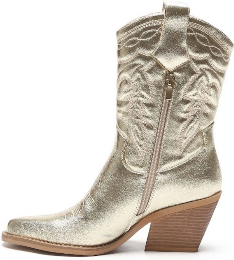 Weloveshoes Smile Favorites Dames Cowboylaarzen met Hak Goud Imitatieleer