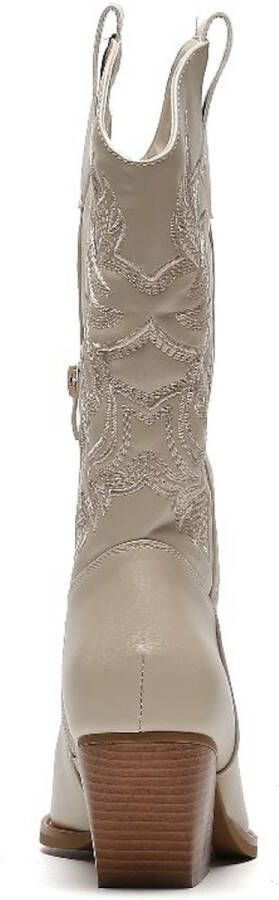 Weloveshoes SmileFavorites Dames Cowboylaarzen met Hak Imitatieleer Beige