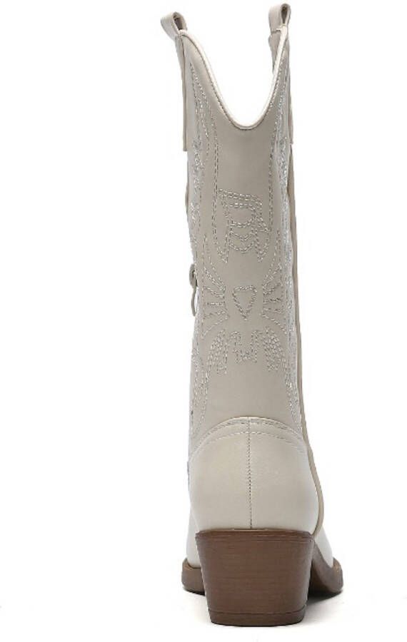 Weloveshoes SmileFavorites Dames Cowboylaarzen met Hak Imitatieleer Beige