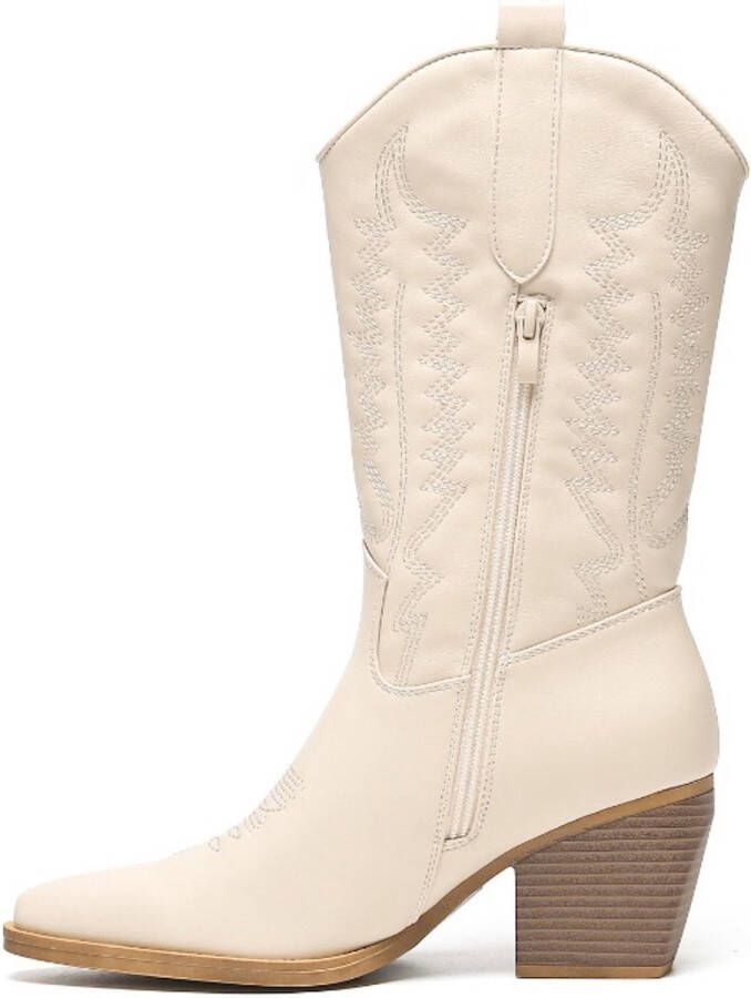 Weloveshoes SmileFavorites Dames Cowboylaarzen met Hak Imitatieleer Beige