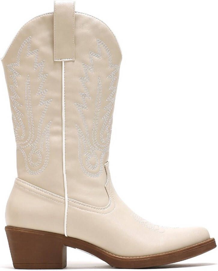 Weloveshoes Black Friday Deal Dames Cowboylaarzen met Hak Imitatieleer Beige