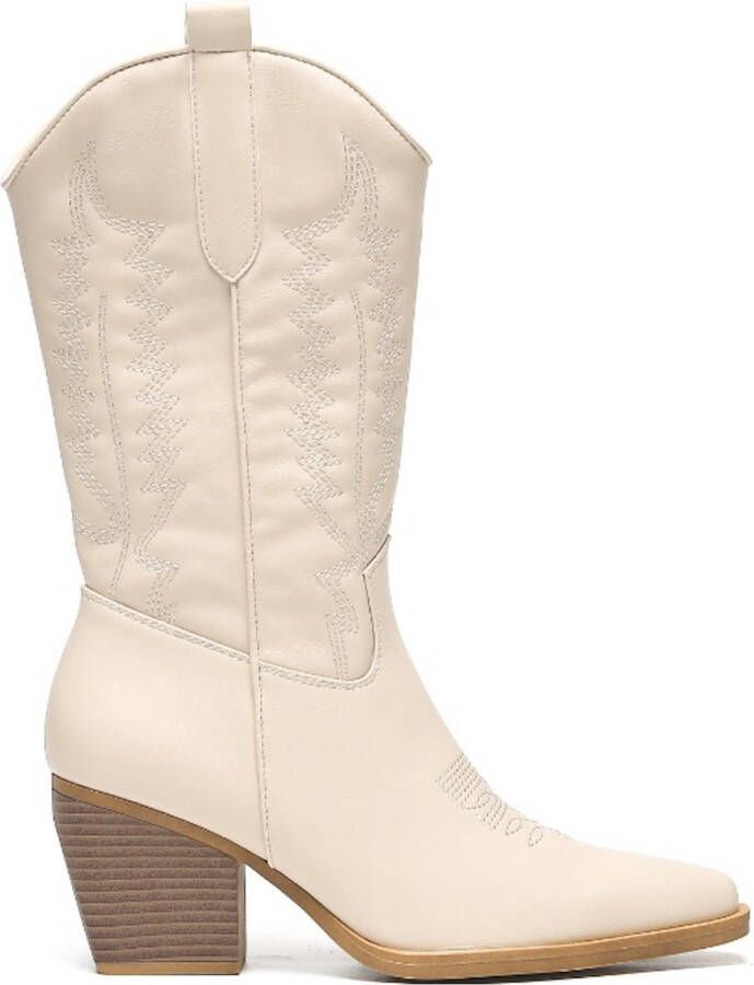 Weloveshoes SmileFavorites Dames Cowboylaarzen met Hak Imitatieleer Beige