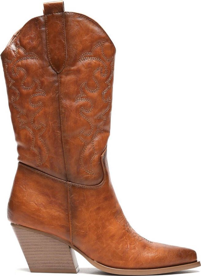 Weloveshoes SmileFavorites® Dames Cowboylaarzen met Hak Imitatieleer Camel