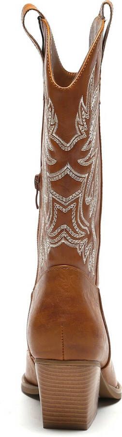 Weloveshoes SmileFavorites Dames Cowboylaarzen met Hak Imitatieleer Camel