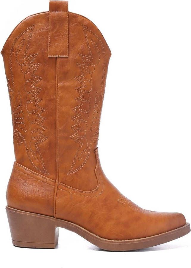 Weloveshoes SmileFavorites® Dames Cowboylaarzen met Hak Imitatieleer Camel