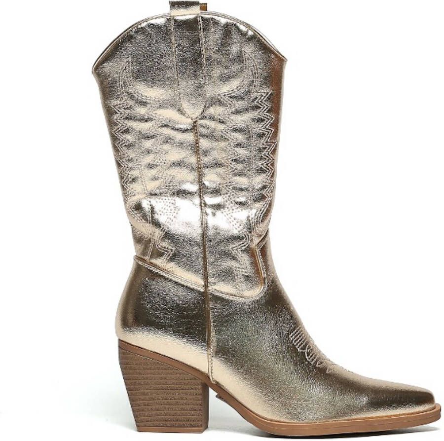 Weloveshoes SmileFavorites Dames Cowboylaarzen met Hak Imitatieleer Goud