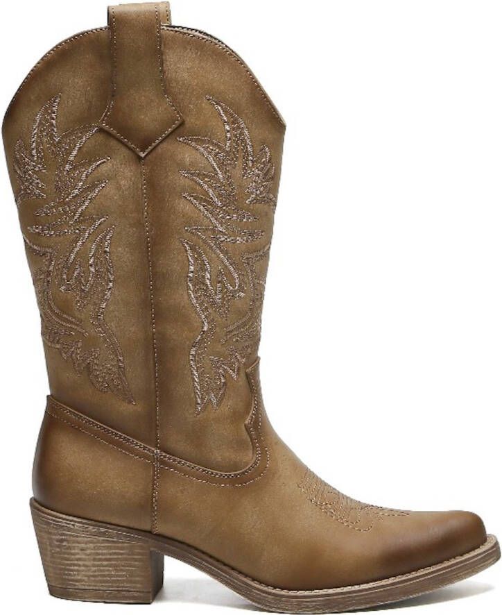 Weloveshoes SmileFavorites Dames Cowboylaarzen met Hak Khaki Imitatieleer