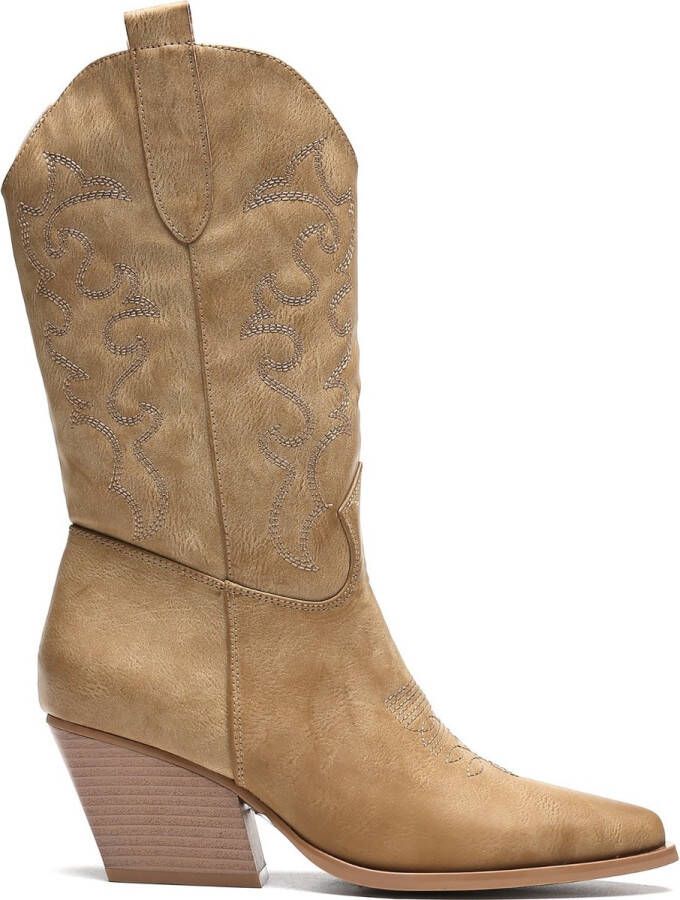 Weloveshoes SmileFavorites Dames Cowboylaarzen met Hak Imitatieleer Khaki