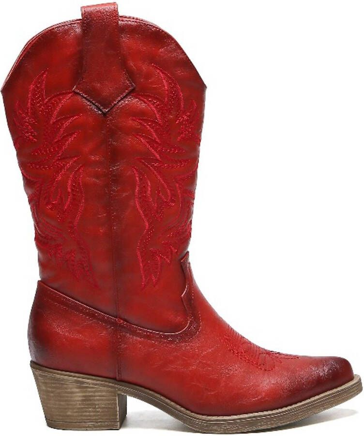 Weloveshoes SmileFavorites Dames Cowboylaarzen met Hak Imitatieleer Rood