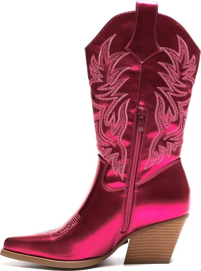 Weloveshoes Black Friday Deal Dames Cowboylaarzen met Hak Imitatieleer Roze