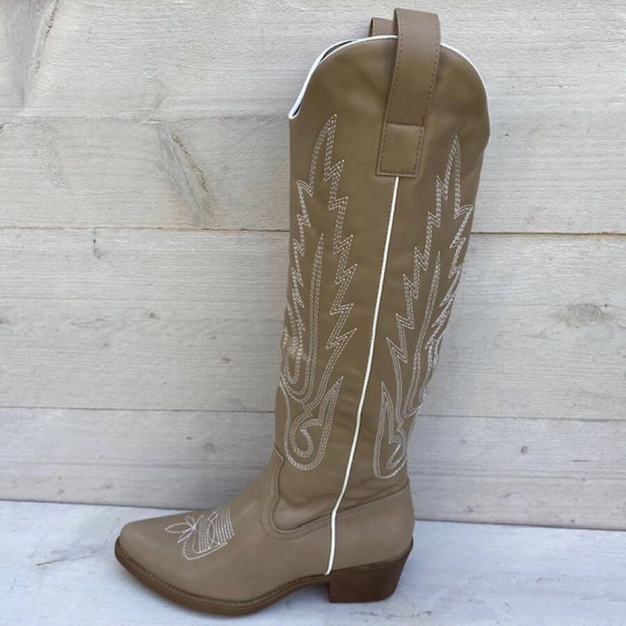 Weloveshoes Cyber Monday Deal Dames Cowboylaarzen met Hak Imitatieleer Taupe Khaki